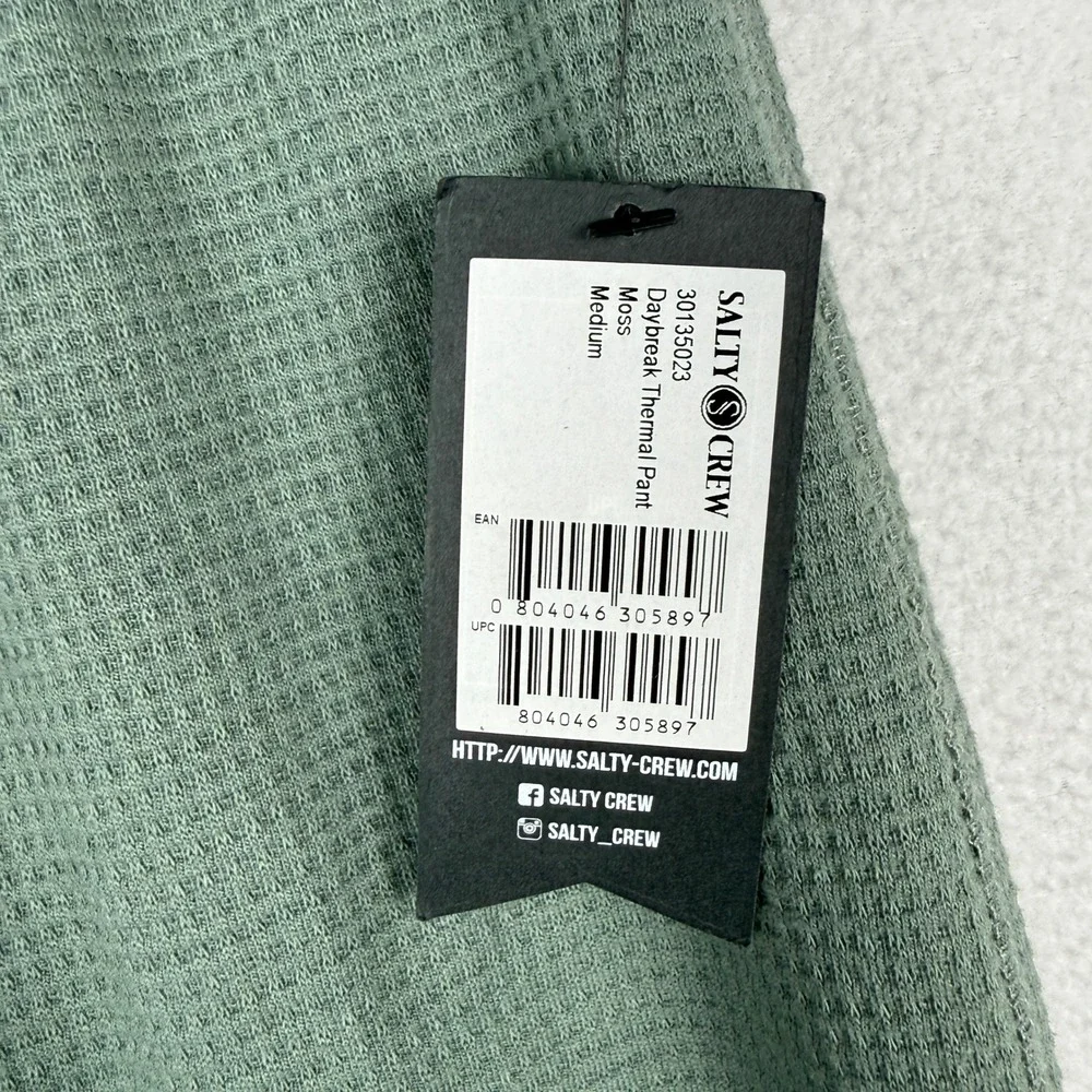 NEW Salty Crew Daybreak Thermal Pant Mens M Moss Green Waffle Knit Base Layer